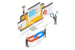 3D Isometric Flat  Illustration of Link Building, Mobile Applications Marketing